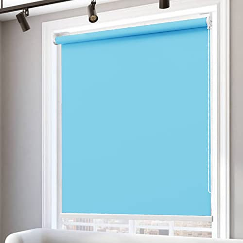 RYNS Verdunkelungsrollo Seitenzugrollo 85x350cm 99% Schattentuch Mit Ösen Wasserdicht Hitzeschutz Jalousien Doppelrollo Klemmrollo für Fenster und Türen,Anpassbar, Himmelblau