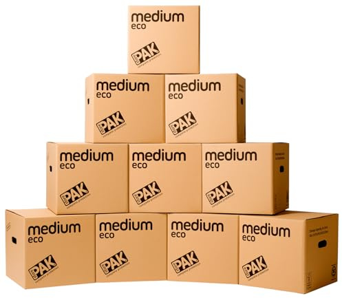 StorePAK Eco Archive Storage Moving Boxes with Handles - (Pack of 10) - 33 Litres - 100% Recyclable – H 31 x W 33 x D 33 cm - MEDIUM