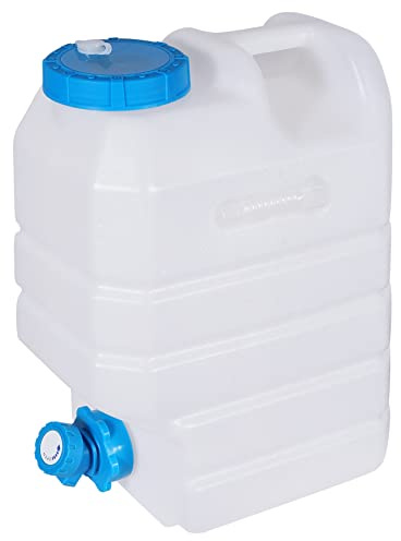 REDCAMP Contenedor de agua portátil de 15 litros para acampar con grifo, portador de botella de agua con espiga para camping, senderismo al aire libre (blanco, 15 L)