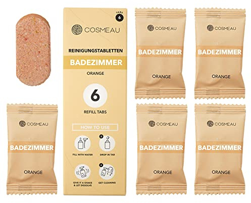 Cosmeau Nachhaltige WC- und Badreiniger Orangenduft - 6 Konzentrierte Reinigungstabletten für Badezimmer - in Wasser Auflösen und Sofort Einsatzbar - Plastikfrei und Nachhaltige Wahl