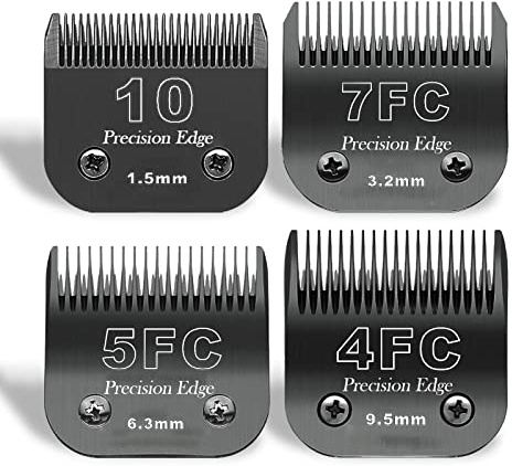 AUDOC 10/7FC/5FC/4FC Edelstahl Hundeschermaschinenklingen,kompatibel mit Heiniger/Andis/Oster A5/Wahl KM10 Serie,4er-Pack-Schwarz