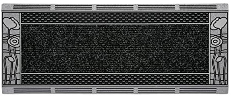 Home2Fashion PUR | CenterClean XL TPE-VC 100% Nachhaltig Fussmatte, Türmatte, Schmutzfangmatte, schmal, Innen und Aussen, Anthrazit-Metallic, Oberfläche ca. 75 x 30 cm, Floral-Detail, 284633