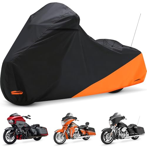 AUTOLION Motorradabdeckung für Touring-Modelle, Harley Davidson Road King Road Glide Street Glide Electra Glide Low Rider-ST Indoor & Outdoor Allwetter Schutz vor Staub, Sonnenlicht und Regen (Schwarz