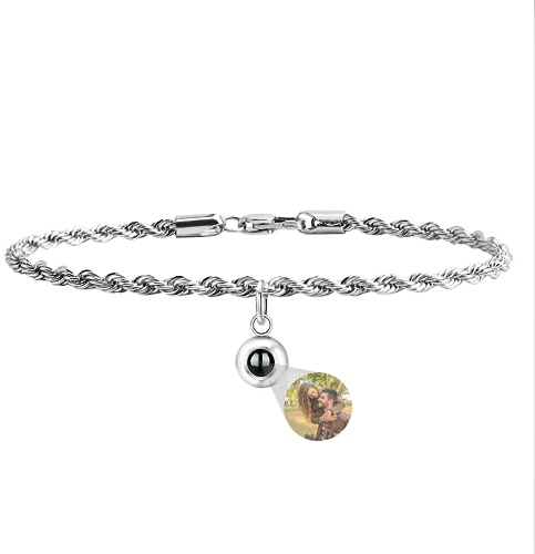 Godchoices Benutzerdefinierte Foto-Armband Persoanlised Foto Projektion Armband Kreis Foto Armbänder mit Bild im Inneren für Frauen/Männer/Paar/bester Freund