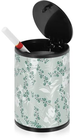 Grünes Blumenmuster Abenteuer rauchfreier Aschenbecher für Zigaretten mit Deckel Edelstahl Tragbares Autozubehör Aschenbecher für Zigaretten Outdoor für Büro Reisen Terrasse