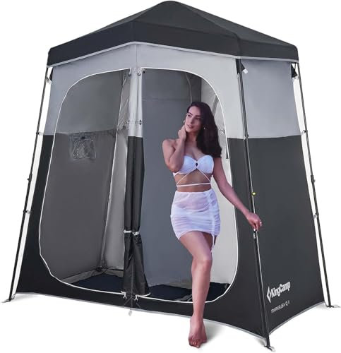 KingCamp Instant Shower Tent, Portable Superior Stable Privacy Shelter, 2 Large Rooms Outdoor Toilet Tent with Floor for Beach, Camping & Hiking, Setup in Under 60s
