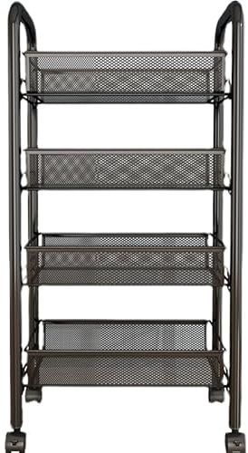 simpa 4 Tier Metal Multipurpose Wheeled Storage Basket Trolley Utility Cart - Black 84cm (H) x 44cm (W) x 27cm (D)