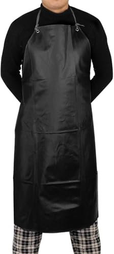 Smilegirl Heavy Duty Waterproof Oil Proof PVC Apron Kitchen Cook Garden Butcher BBQ Unisex for Dishwashing Lab Butcher Cooking Kitchen (Black)