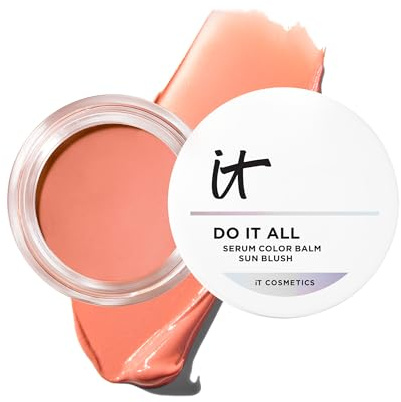 IT COSMETICS, Blush Crème + Bronzer 2 en 1 Confidence In A Sun Blush, Effet Bonne Mine, Autobronzant, Teint Glowy, À l'Acide Hyaluronique, Tous Types de Peau, Teinte : Sunlit 10