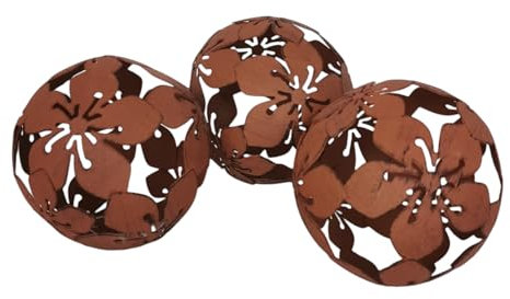 Goldbach Metallkugeln 3er Set 10cm Gartenkugeln rostfarben Blumen Kugel Rost Dekokugel Eisen, gb689369