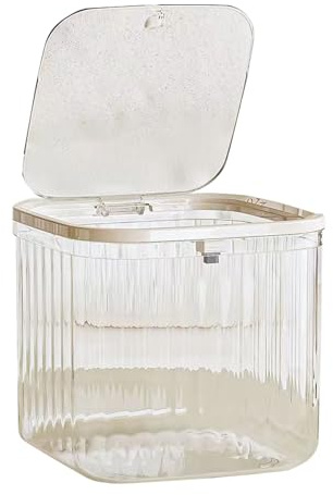Liemuao Mini Poubelle de Table Transparent, 2L Poubelle de Table avec Couvercle à Bouton-Poussoir, Poubelle De Bureau Décorative Simple pour Salle de bain, Coiffeuse, Table de Chevet (Clair-A-L)