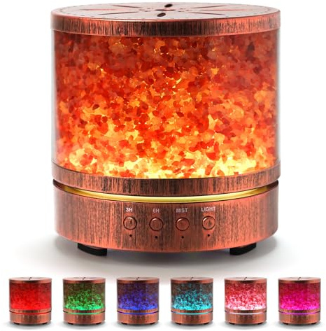DqBaoKuan Essential Oil Diffuser Himalayan Salt Lamp - Aromatherapy Diffuser Cool Mist Humidifier 400ml Ultrasonic Aroma Diffusers Humidifier Gifts Ideas for Mom, Red Bronze
