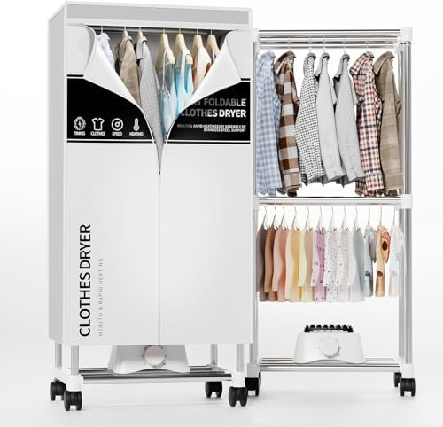 Kiseely Wäschetrockner, Tragbare Trockenmaschine mit Timer, 60inch Wäschetrockner mit großer Kapazität, elektrischer Trockner/Rack für Zuhause (Grau MI1)