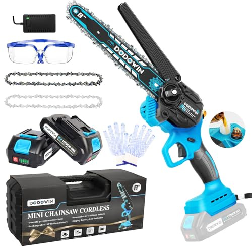 DODOWIN Cordless Mini Chainsaw 8 inch, with 2×2.0Ah Batteries & Charger, Light Weight Battery Chainsaw Electric for Wood Cutting, Valentines Gifts for Him Boyfriend, Birthday Gifts for Men Dad Husband