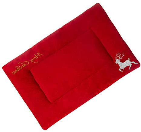 BESPORTBLE Weiche Weihnachts-haustiermatte Mit Gesticktem Rentiermotiv Gepolstert Waschbar Wärmeisolierend Geeignet Für Katzen Und Hunde Vielseitig Für Sofa Auto Haustierkorb