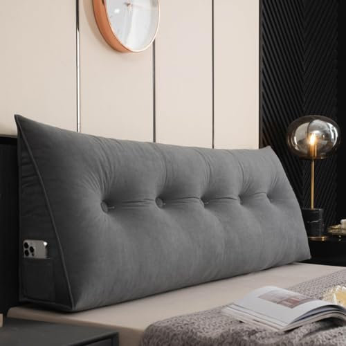 ZHULONGRUSHUI Keil-Kopfteilkissen, Lesekissen, dreieckige Rückenlehne, Lendenwirbelstütze, Lesekissen für Schlafzimmer, Couch mit waschbarem Bezug (120 x 50 x 20 cm, Dunkelgrau)