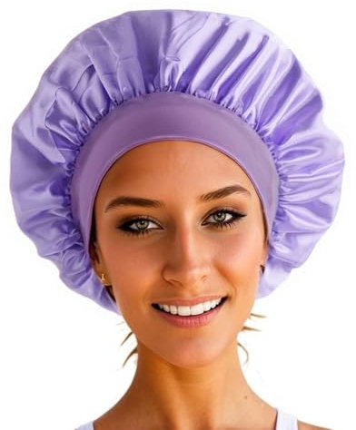 HSTWODE Schlafmütze, verstellbare Schlafmütze, Beauty Cap, Kopfbedeckung, weiche Schlafmütze mit Gummizug, geeignet für Frauen (DE/NL/SE/PL, Numerisch, 59, Violett)