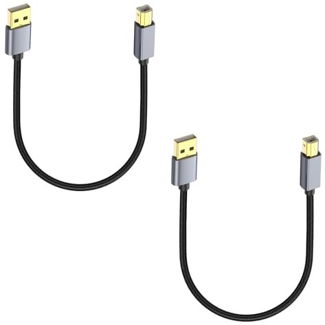 Danfetsoy USB 2.0 auf USB B Druckerkabel, 0,3 m, USB B Stecker auf USB 2.0 Stecker, geeignet für DJ-Controller, Drucker, Scanner, Faxgeräte, Midi-Tastatur usw. (2 Stück, 0,3 m)