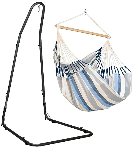 LA SIESTA® Domingo Hängesessel & Stahlgestell - Wetterfest Hängesessel Gestell für Hängeschaukel, Ständer für Hängesessel, Indoor Outdoor Balkon Garten Hängesessel - 2 Personen Comfort Size, Sea Salt