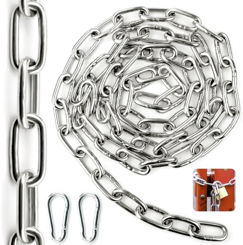 SWTYExt 2 M Kette Edelstahl Meterware Gliederkette 6mm Stahlkette | Edelstahlkette, Rundstahlkette, V4A, Metallkette, Kette mit Karabiner, Verlängerungskette, für Schaukeln, Ketten, Ankerkette