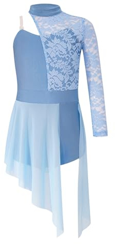 YiZYiF Abito da Ballo Bambina Latino Leotards Vestito Danza in Pizzo Floreale Ginnastica Artistica Leotard Vestito da Balletto Danza Azzurro 13-14 Anni