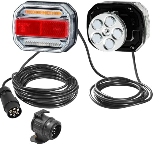 ETUKER Led Anhänger Rückleuchten 7 Polig mit Magneten 12V 24V Verkabel 7,5m Kabel und Stecker Inkl. Anhänger Adapter 13 Polig Auf 7 Polig,Anänger Beleuchtung Ruecklicht Led Magnet