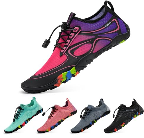 WateLves Scarpe da Bagno Scarpe da Acqua Donne Uomini Asciugano Velocemente e Indossano Velocemente Scarpe da Spiaggia,per Sub,Surf,Sport Acquatici,Escursionismo,Yoga,Oggi,Rosa Viola 39 EU