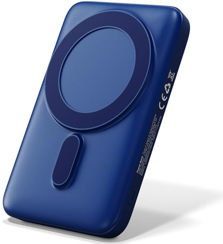 Powerbank USB C 10.000 mAh Blue - Portable Charger Wireless Magnetic Power Bank Induction, Wireless Charger, QC 22.5 W & PD 20 W Fast Charging, Integrated Type-C Input, LED Battery Indicator
