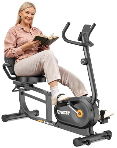 Jupgod Recumbent Exercise Bike, Recumbent Stationary Bike, 150KG Weight Capacity & 8-level Resistance, Magnetic Recumbent Bike with LCD Monitor, Heart Rate Handle
