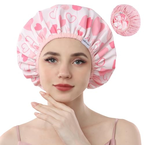 Years Calm Bonnet de douche réutilisable et imperméable, motif et couleur unie, design double couche pour double couche, protège les cheveux sous la douche, au spa, pour la cuisine, le nettoyage et