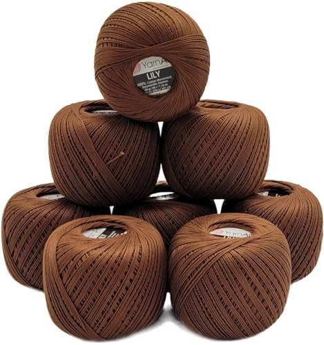 400 Gramm Ilkadim Export Filetgarn Lily 100% merzerisierte Baumwolle, 8 x 50g Häkelgarn einfarbig, Garn (braun 05)