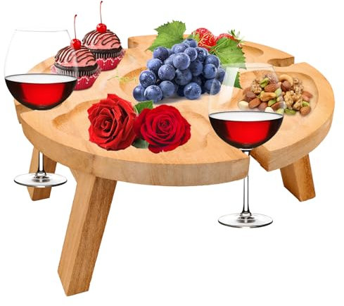KFDDRN Tavolo pieghevole per vino, tavolo da picnic in legno, pieghevole, con porta vino rosso, pieghevole, per giardino, all'aperto, campeggio, picnic, spiaggia