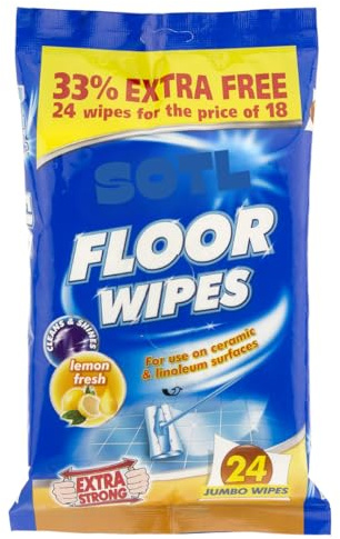 SOTL® Floor Wipes Heavy-Duty Disposable Cleaning Wipes for Hardwood, Tile, Laminate & Vinyl Wet Mop Refills for Dust, Dirt & Stains | Fresh Scent & Quick-Dry Formula 24 Wipes