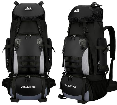 Snorthy 90L Wanderrucksack, leichter wasserfester Rucksack für Männer Frauen faltbar atmungsaktiv Camping Rucksack Daypack Reisetasche zum Klettern Angeln Bergsteigen Touring Radfahren