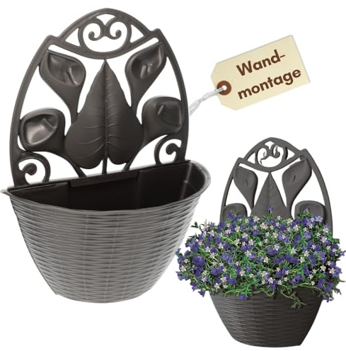 GarPet Blumentopf Wand Wandblumentopf Wandvase Anthrazit Blumentopf Wandmontage Pflanzen Wandhalterung Wandtopf für Draußen Blumentöpfe zum Aufhängen Wandgefäß Rattan Optik