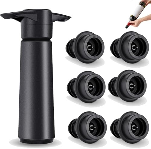 Wine Saver Vacuum Pump with 6 Stoppers,Wine Bottle Stoppers & Wine Stopper Wine Stopper Vacuum Keeps Wine Fresh,Reusable Bottle Sealer Keeps Fresh, Ideal Accessories Gift