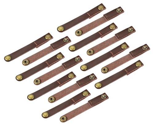 sourcing map Pack of 15 Leather Cable Straps Cord Organizer 90x12mm Portable Cable Leather Clips Brown Earphone Cord Management for Cable, Wire