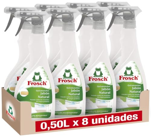 Frosch Quitamanchas Ropa 500ml - Spray Quitamanchas Textil Natural para Manchas Difíciles - Sin Microplásticos - Para Ropa Blanca y Color - Pack 8 x 500ml