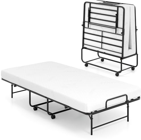 LIFEZEAL Hopfällbar säng 90 x 190 vadderad med 4 hjul