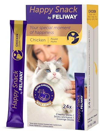 Happy Snack by FELIWAY Sparpaket för läckra och krämiga lugnande kattpriser (24 kuvert) hjälper katter att känna sig lugnare och förbättra deras band.