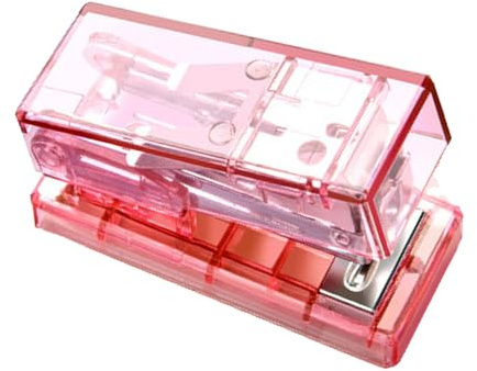 Mini Stapler Ergonomisches Design, Kompakt und Bequem, Vielseitige Verwendung, PVC, Kunststoff, Metall, Schnell und Effizient, Durchscheinender Tragbarer Fingerhüter Tiny Office Hefter mit (PINK)