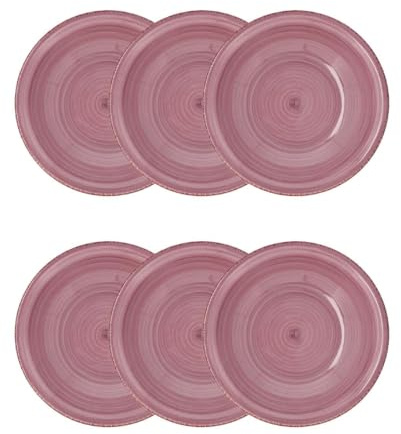 Quid Set de 6 platos hondos Vita Peoni de gres 21,5 cm | Rosa, Gres, formato redondo, acabado brillo, 21,5 cm, 6 piezas, apilable, apto para microondas