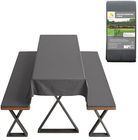 Spetebo Bierzeltgarnitur Auflagenset gepolstert anthrazit - 3-teilig - Set aus 2 Bankauflagen mit Halteschlaufen und 1 Tischdecke - Festzeltgarnitur Sitzauflage Bank Polster Auflage Sitzpolster