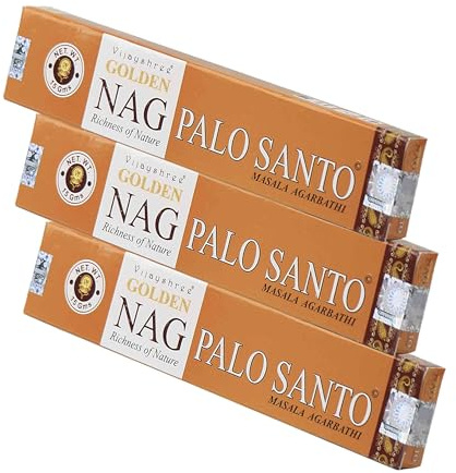 NKlaus Palo Santo Räucherstäbchen Golden Nag Masala Duft, 45 g, 3 Stück | Handgerollt in Indien; je Packung 15 g, warm-holziger Duft für Rituale und Meditation