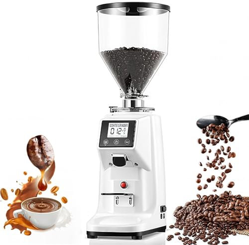 Moulin à café professionnel 1 500 ml, broyeur à grains électrique à meules plates avec 19 réglages, machine à expresso à écran tactile avec grande trémie de 500/1 528 onces,White