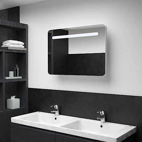 Frdhee Badezimmer Spiegelschrank Bad Möbel, LED-Spiegelschrank 80x9,5x55 cm für Gäste WC, Waschküche, Badezimmer