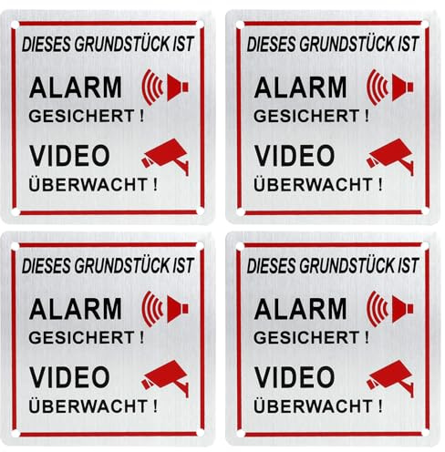 Lot de 4 panneaux d'avertissement avec surveillance vidéo, en aluminium, résistants aux intempéries, autocollants, pour maison, garage, jardin, terrain privé