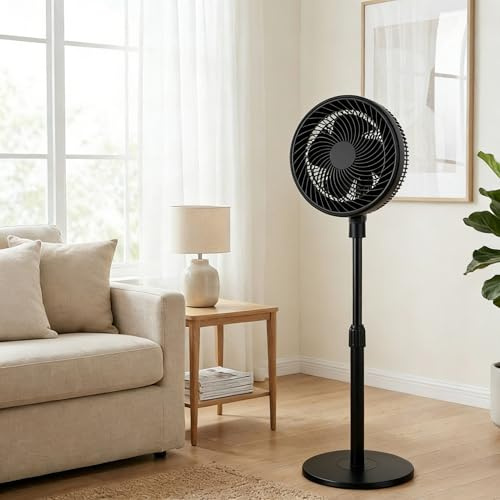 PANDA HOME Ventilador de Pie Alta Velocidad 90W (10) - Potente y Regulable a 3 Velocidades, Diseño Compacto (31x105cm) - Ideal Hogar y Oficina -Negro