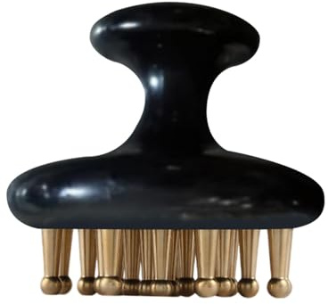 Sunerzenor Massage Körperbürste Handgerät Guasha Holz Messingpunkte Konturenbürste Massagetool Zur Muskelentspannung für Frauen Männer Reise Fitnessstudio, Kurzer Griff 19 Zähne