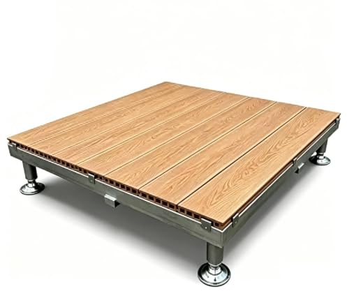 Plataforma de Patio Exterior con Patas Altura Ajustable, 84x84 cm Baldosa de Composite para Terraza Modular, Antideslizante Impermeables para Eventos Campamento al Aire Libre(Natural,40cm)